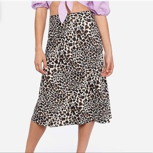Express Rocky Barnes Satin Leopard Midi Skirt